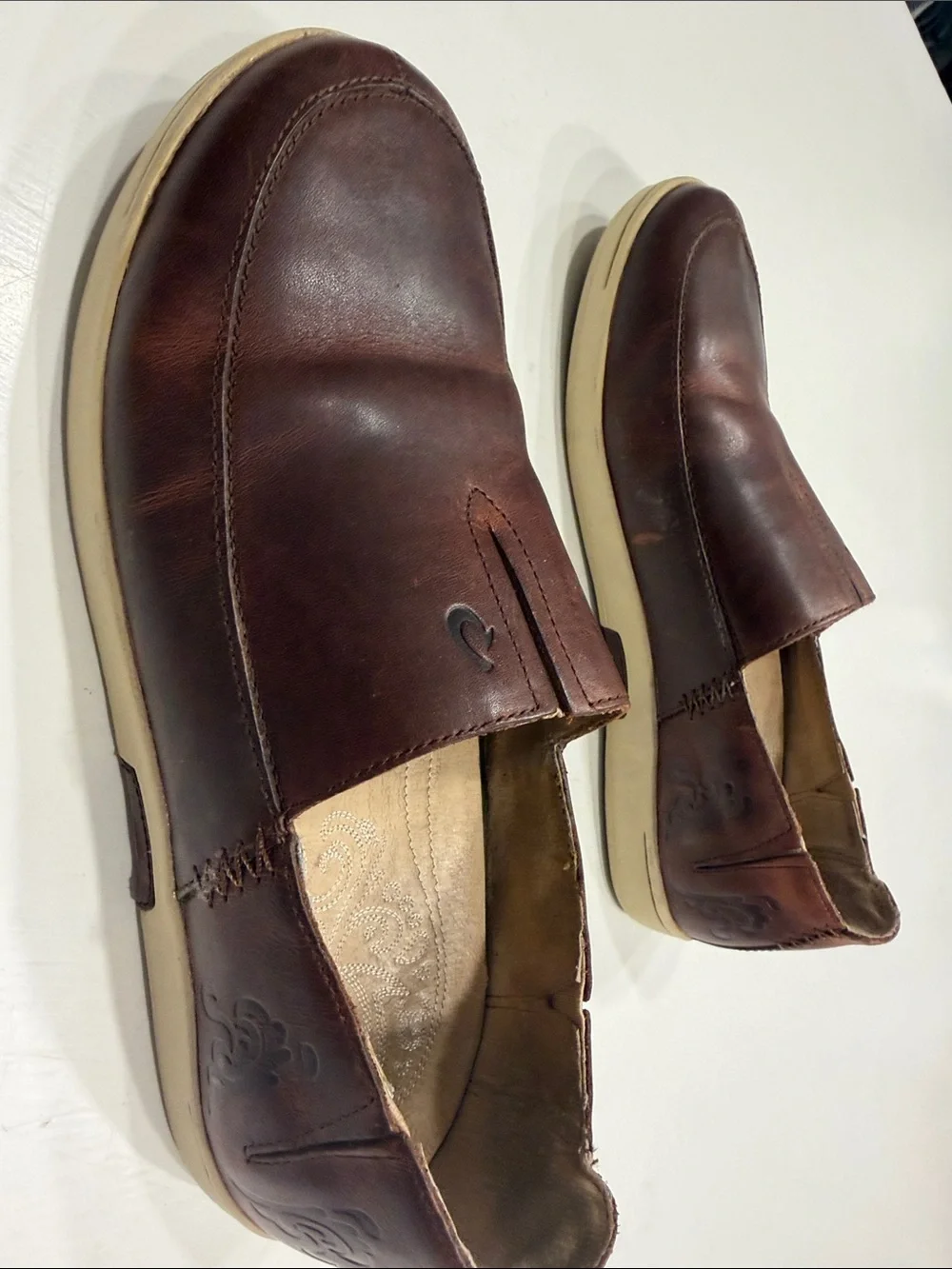 OluKai Kama Aina Men's Dark Brown Leather Slip-On Loafers